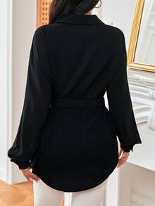 SHEIN Frenchy Women'S Plus Size Belted Drop Shoulder Shirt - Black - View 6