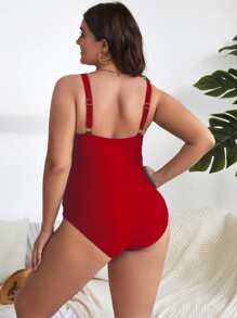 Swim Basics Summer Beach Plus Ruched One Piece Swimsuit - Red - View 2