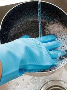 1入組廚房矽膠洗碗手套，家務清潔防水隔熱魔術手套，洗碗刷