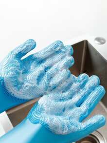 1入組廚房矽膠洗碗手套，家務清潔防水隔熱魔術手套，洗碗刷