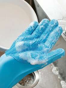 1入組廚房矽膠洗碗手套，家務清潔防水隔熱魔術手套，洗碗刷