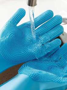 1入組廚房矽膠洗碗手套，家務清潔防水隔熱魔術手套，洗碗刷