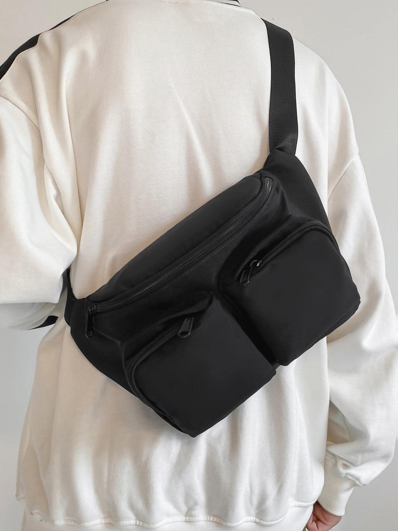 Riñonera con bolsillo delantero para hombre - Negro - Ver 1