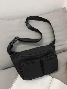 Riñonera con bolsillo delantero para hombre - Negro - Ver 4