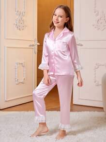 Đồ mặc nhà Gái Túi Xù Nút phía trước Khối Màu Dễ thương - Màu Hồng baby - Xem 1