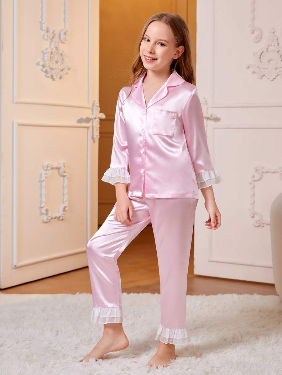 Đồ mặc nhà Gái Túi Xù Nút phía trước Khối Màu Dễ thương - Màu Hồng baby - Xem 1