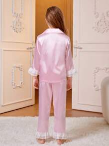 Đồ mặc nhà Gái Túi Xù Nút phía trước Khối Màu Dễ thương - Màu Hồng baby - Xem 2