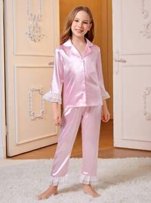 Đồ mặc nhà Gái Túi Xù Nút phía trước Khối Màu Dễ thương - Màu Hồng baby - Xem 3