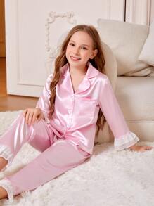 Đồ mặc nhà Gái Túi Xù Nút phía trước Khối Màu Dễ thương - Màu Hồng baby - Xem 6