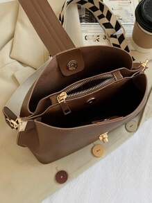 简洁优雅的女士包，时尚百搭的设计，可手提或挎在肩上 - 咖啡棕 - 查看 7