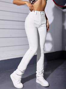 素色緊身牛仔褲 - 白色 - 查看 1