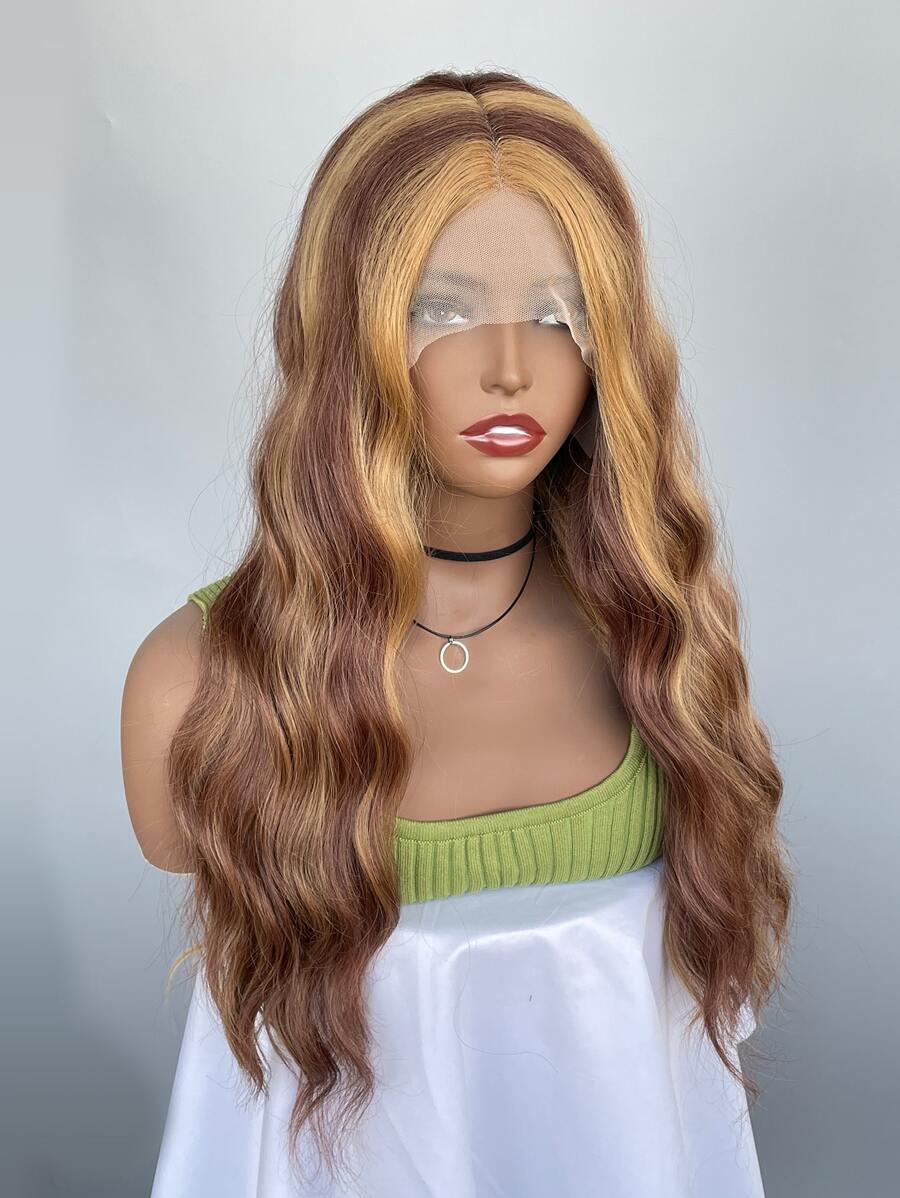 13*4*1t帶網眼的水波紋卷曲假髮,合成長捲髮