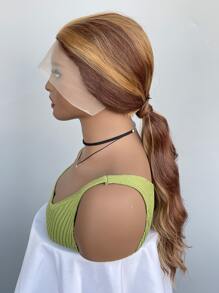 13*4*1t帶網眼的水波紋卷曲假髮,合成長捲髮 - 間色 - 查看 4