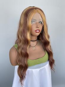 13*4*1t帶網眼的水波紋卷曲假髮,合成長捲髮 - 間色 - 查看 5