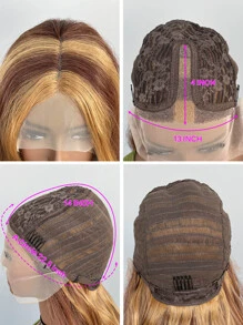 13*4*1t帶網眼的水波紋卷曲假髮,合成長捲髮 - 間色 - 查看 8