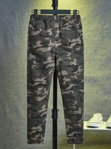 SHEIN Boys Camo Print Drawstring Waist Ripped Jeans - Multicolor - View 2