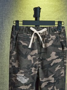 SHEIN Boys Camo Print Drawstring Waist Ripped Jeans - Multicolor - View 4