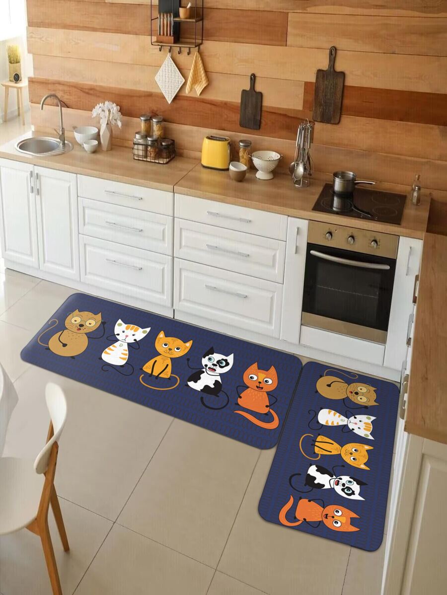 1入組卡通貓樣式廚房地墊 - 彩色 - 查看 1