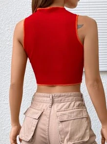 SHEIN EZwear 撞色頂針短款背心 - 橘色 - 查看 2