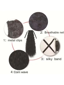 中等小波浪馬尾合成纖維接髮 - 黑色 - 查看 7