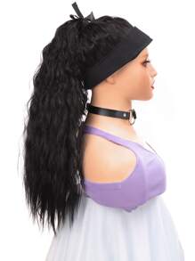 中等小波浪馬尾合成纖維接髮 - 黑色 - 查看 8