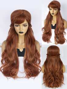 Peluca sintética cosplay largo rizado con tupe - Marrón - Ver 1
