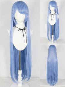 Peluca larga recta azul para mujer y niña con flequillo para fiestas, de alta densidad, barata, sintética, resistente al calor, con fibra sin pegamento, accesorio para disfraces de escuela, Halloween, Día de Acción de Gracias y Navidad & 1 pieza de gorra para peluca - Azul - Ver 1