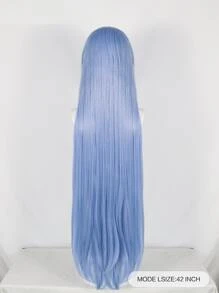 Peluca larga recta azul para mujer y niña con flequillo para fiestas, de alta densidad, barata, sintética, resistente al calor, con fibra sin pegamento, accesorio para disfraces de escuela, Halloween, Día de Acción de Gracias y Navidad & 1 pieza de gorra para peluca - Azul - Ver 2