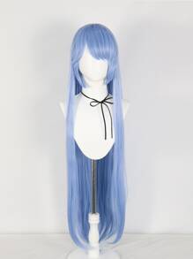 Peluca larga recta azul para mujer y niña con flequillo para fiestas, de alta densidad, barata, sintética, resistente al calor, con fibra sin pegamento, accesorio para disfraces de escuela, Halloween, Día de Acción de Gracias y Navidad & 1 pieza de gorra para peluca - Azul - Ver 5