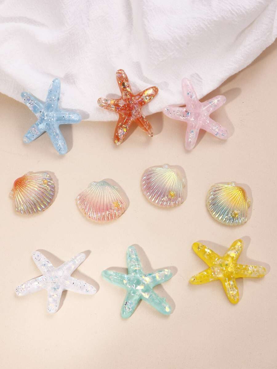 10 cái Màu ngẫu nhiên Sao biển & Vỏ trang trí Phụ kiện tóc DIY - Nhiều màu - Xem 1