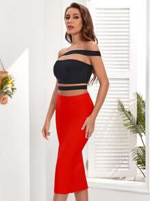 Falda de lápiz unicolor con abertura trasera - Rojo - Ver 4