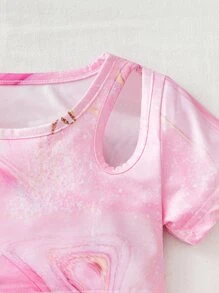 Baby Marble Print Cut Out Tee & Shorts - Pink - View 3