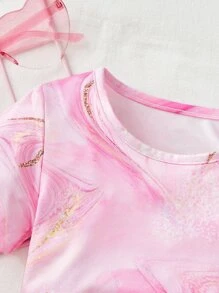 Baby Marble Print Cut Out Tee & Shorts - Pink - View 4