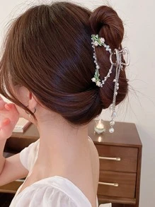 Sáp Vuốt Tóc Trang Trí Hoa & Ngọc Trai Giả - Bạc - Xem 1