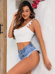 SHEIN Unity 毛邊牛仔短褲 - 淺色水洗藍 - 查看 5