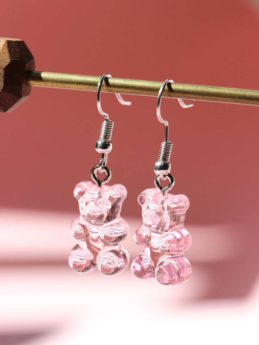 Bông tai thả gấu hoạt hình - Hồng - Xem 1