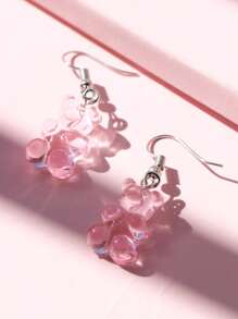 Bông tai thả gấu hoạt hình - Hồng - Xem 3