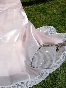 Square Neck Tie Front Puff Sleeve Dress - Baby Pink - View 13