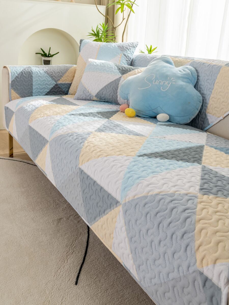 1入組幾何圖案沙發巾 - 藍色 - 查看 1