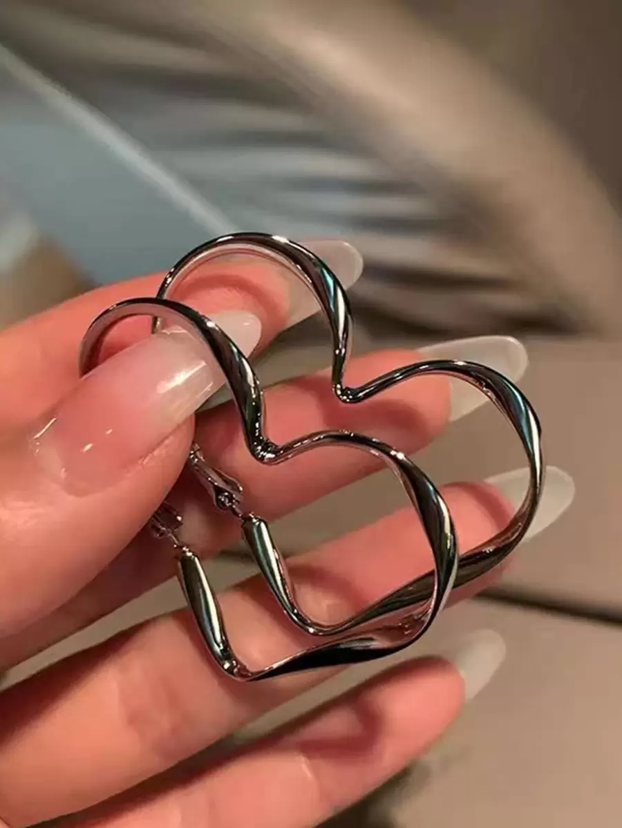 Heart Shaped Hoop Earrings - Silver - View 1