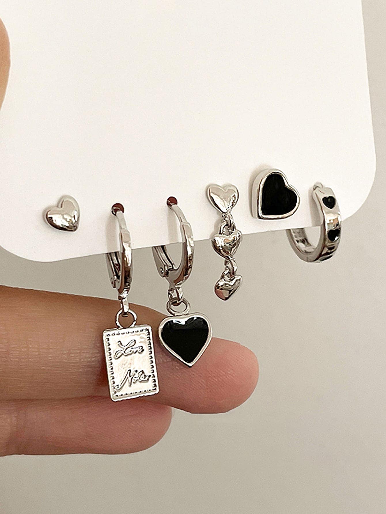6pcs/set Letter Detail Rectangle & Heart Decor Earrings - Multicolor - View 1