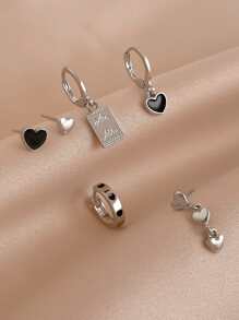 6pcs/set Letter Detail Rectangle & Heart Decor Earrings - Multicolor - View 3