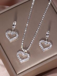3pcs/set Rhinestone Heart Decor Jewelry Set - Silver - View 1
