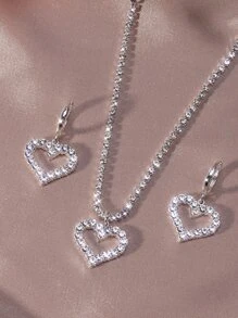 3pcs/set Rhinestone Heart Decor Jewelry Set - Silver - View 2