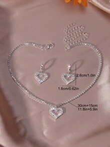 3pcs/set Rhinestone Heart Decor Jewelry Set - Silver - View 3