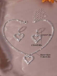3pcs Jeweled Heart Claw Link Necklace And Earrings Set - Silver - View 4
