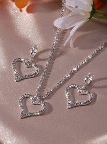 3pcs Jeweled Heart Claw Link Necklace And Earrings Set - Silver - View 1