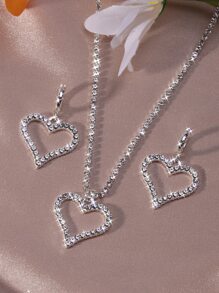 3pcs Jeweled Heart Claw Link Necklace And Earrings Set - Silver - View 5