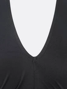 Cross Over Halter Tie Back Keyhole Ruched Dress - Black - View 6