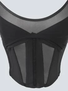 SHEIN Unity Lớp phủ lưới Bảng Áo yếm ôm sát ngực - màu đen - Xem 6